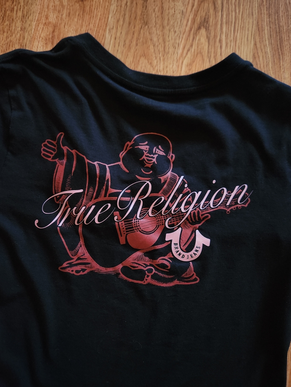 True Religion Black Tee with Pink Graphic Buddha